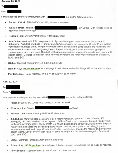 Frank 的矽谷 AI IC 設計公司實習 Offer Letter